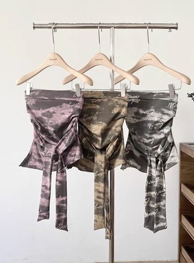 33038#扎染字母印花收腰绑带抹胸上衣女性感辣妹修身显瘦背心潮