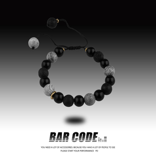 小众时尚 高级感黑曜石手链男生复古个性 简约手串女潮 CODE BAR