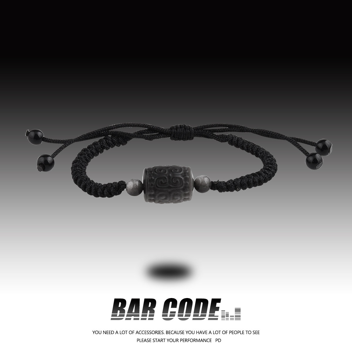 黑曜石回纹珠编织手链