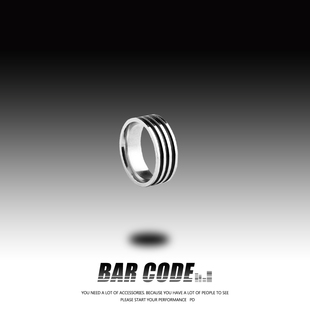 CODE 简约光面素圈小众个性 经典 黑色线条戒指男士 指环 基础款 BAR