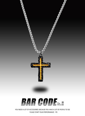 BARCODE黑金熔岩十字架吊坠项链男潮ins简约小众高级感原创饰品女