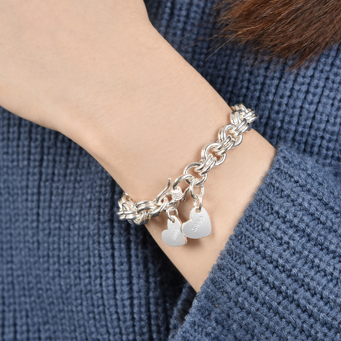 定制男女士999足银手链年轻款多层粗缠绕森系百搭古风个性时尚