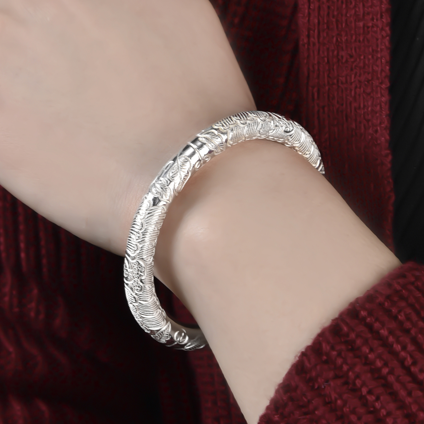 民族风全手工订制刻花实心手镯