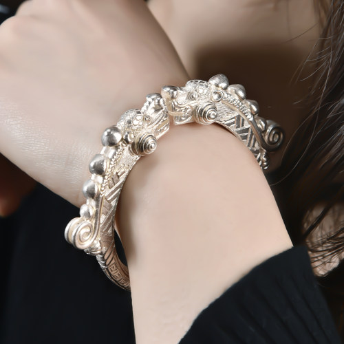 中国风足银999龙头活口手镯