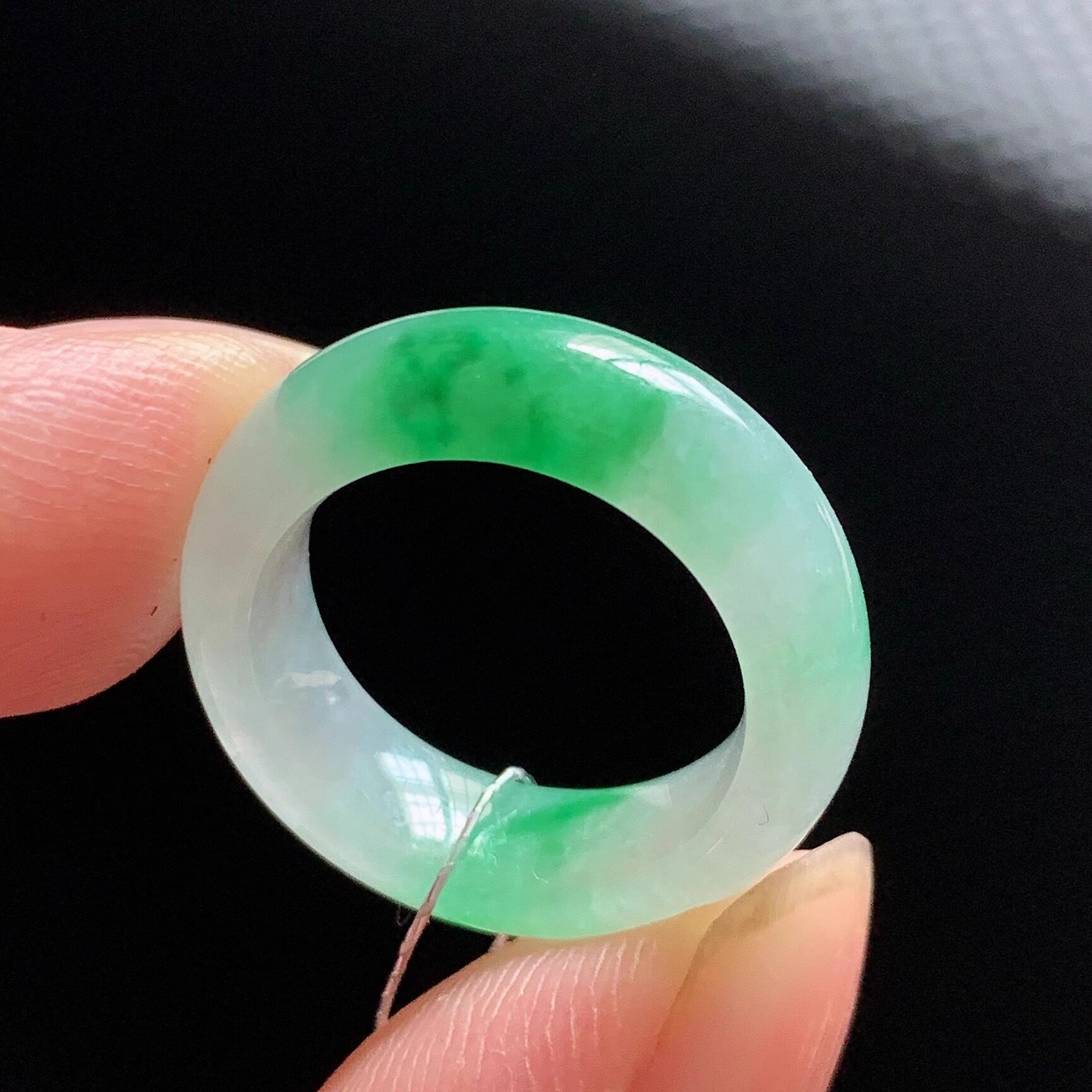 9.5#冰种翡翠指环戒指戒圈天然a货玉石圆戒素圈缅料a货玉戒 Y131