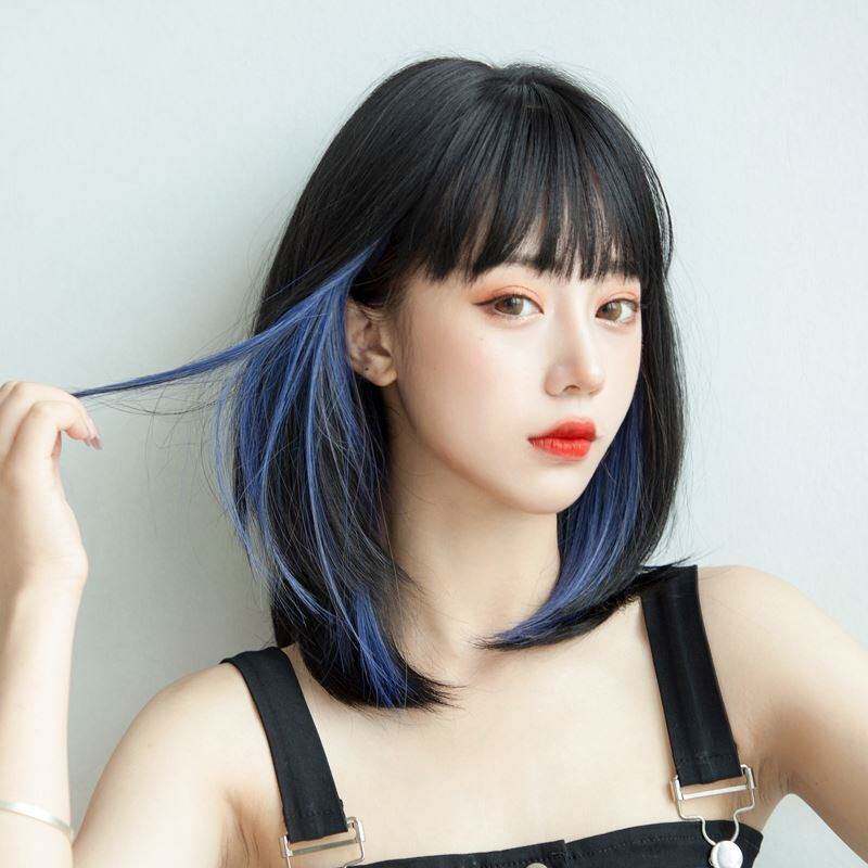 新疆包邮挂耳染发彩色挑染小假发条假发锁骨发漂染短发一片式短款