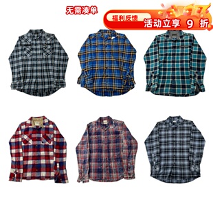 vintage古着复古阿美咔叽日系原宿格子宽松长袖 C10 男女春秋冬衬衫