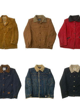 vintage美式复古阿美咔叽羊羔绒加绒加厚灯芯绒工装夹克外套H101