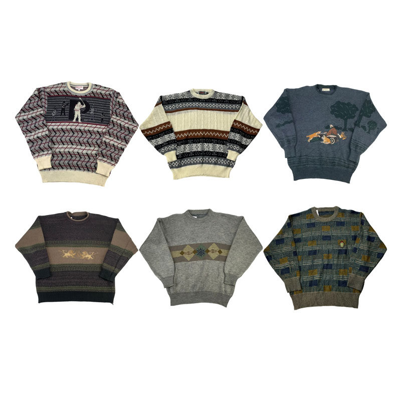 古着vintage复古日系宽松撞色波普图案毛衣针织衫男女秋冬H224,男装,针织衫/毛衣,淘宝优惠券,粉丝福利购,淘宝优惠卷