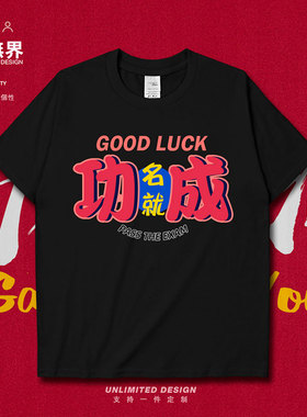 中考高考功成名就衣服学生短袖T恤男女考试加油励志体恤夏设 无界