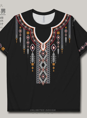 国潮复古民族风苗族藏族图腾文化大码速干T恤男装女装0017设 无界
