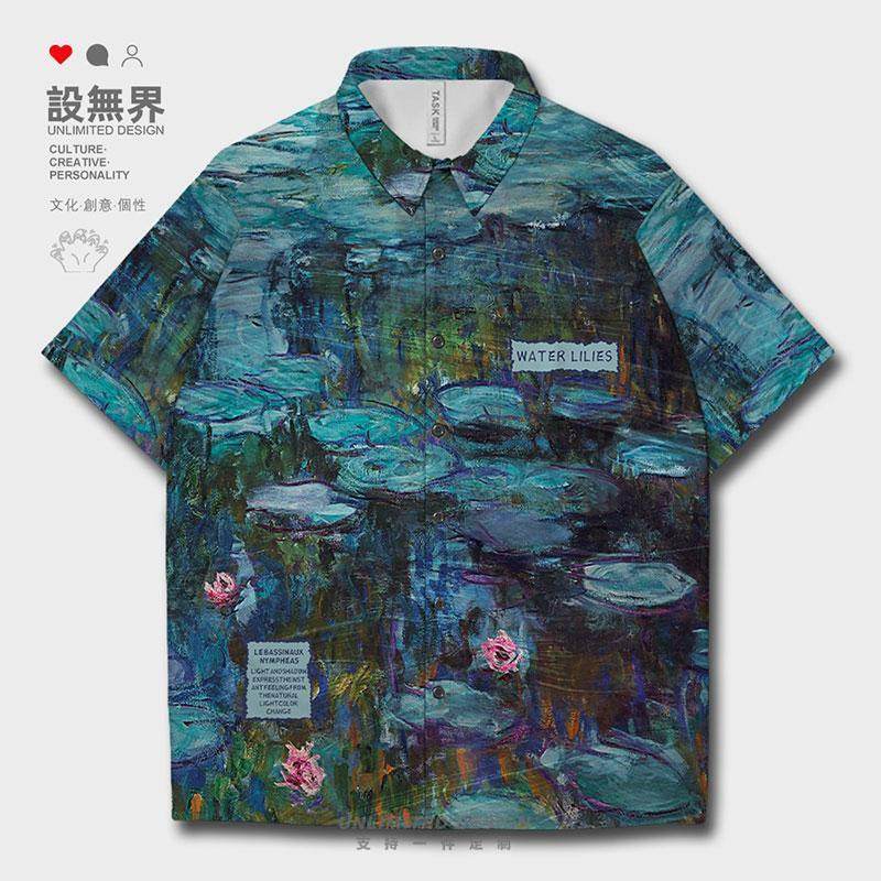 莫奈油画睡莲小众设计感短袖衬衫