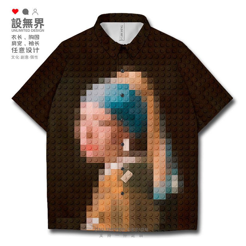 名画带珍珠耳环的少女乐短袖衬衫