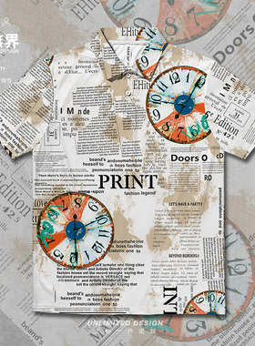 欧美复古怀旧海报旧报纸速干polo衫男女翻领短袖休闲上衣设 无界