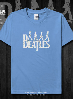 甲壳虫披头士摇滚乐队周边短袖T恤男女欧美风ins上衣0015设 无界
