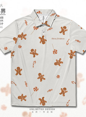 姜饼人碎花圣诞节快乐美式复古大码速干polo衫男女装加大设 无界