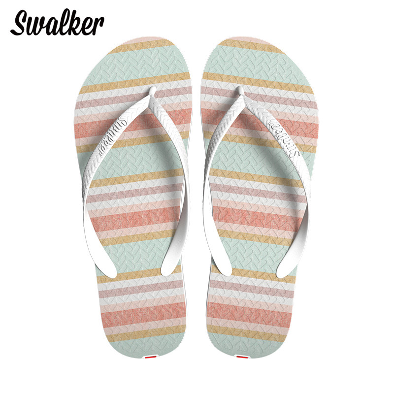 Swalker人字拖鞋女夏简约印花防滑浴室凉拖鞋平底耐磨沙滩人字拖