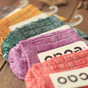 秋冬女粗线条民族风纯棉中筒袜子韩版原宿复古全棉运动毛线堆堆袜