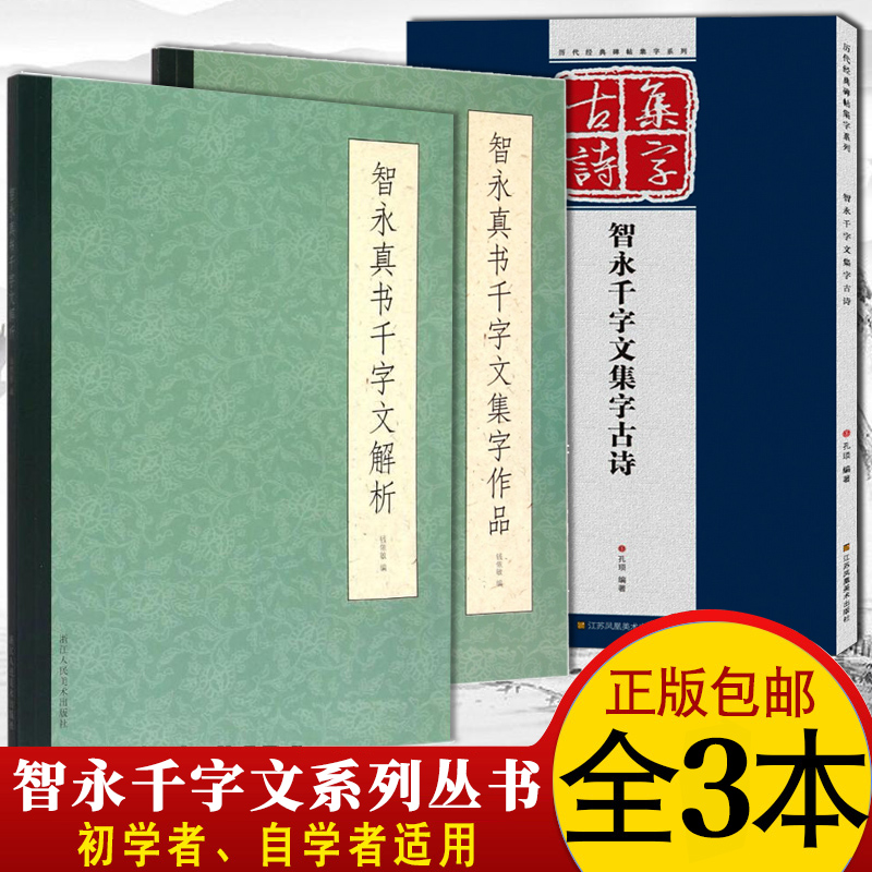 智永真书千字文千字文及其解析集字古诗全3册智永真千字文警句对联唐诗诗词古文作品80余幅简体旁注毛笔书法字帖临摹教材