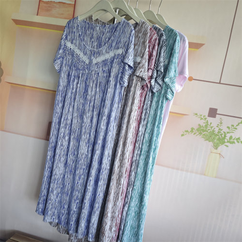 海浪纹莫代尔女夏短袖热卖品质家居服睡衣睡裙长款舒适大码200斤