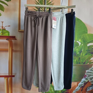运动裤 欧美 女宽松百搭舒适休闲直筒9分裤 高腰抽绳卫裤 春季