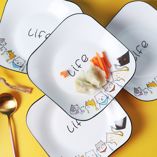 家用吃饭碗陶瓷碗创意可爱猫咪卡通碗碟餐具套装 碗筷陶瓷盘子汤碗