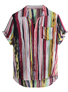 Lump Chest Pocket Short Sleeve Round Hem Loose Shirts Blouse