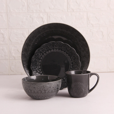 Delicate Relief Pattern Retro Dinnerware 畅销的欧式陶瓷餐具