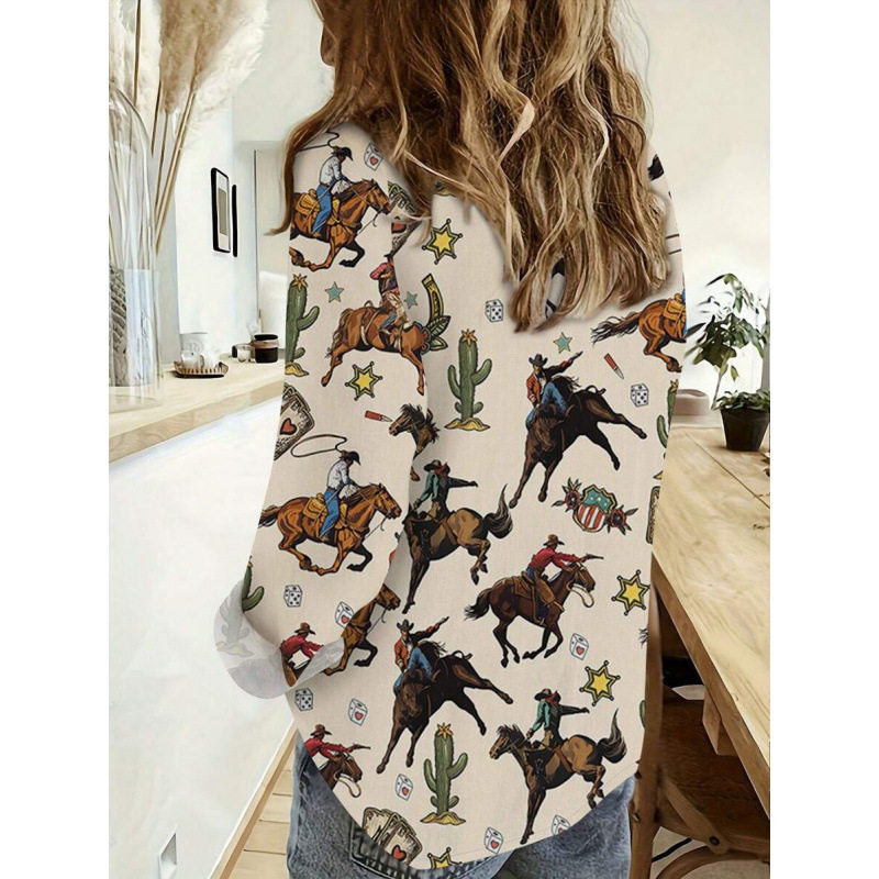 women's long sleeves print Striped Button Shirts女士条纹衬衫