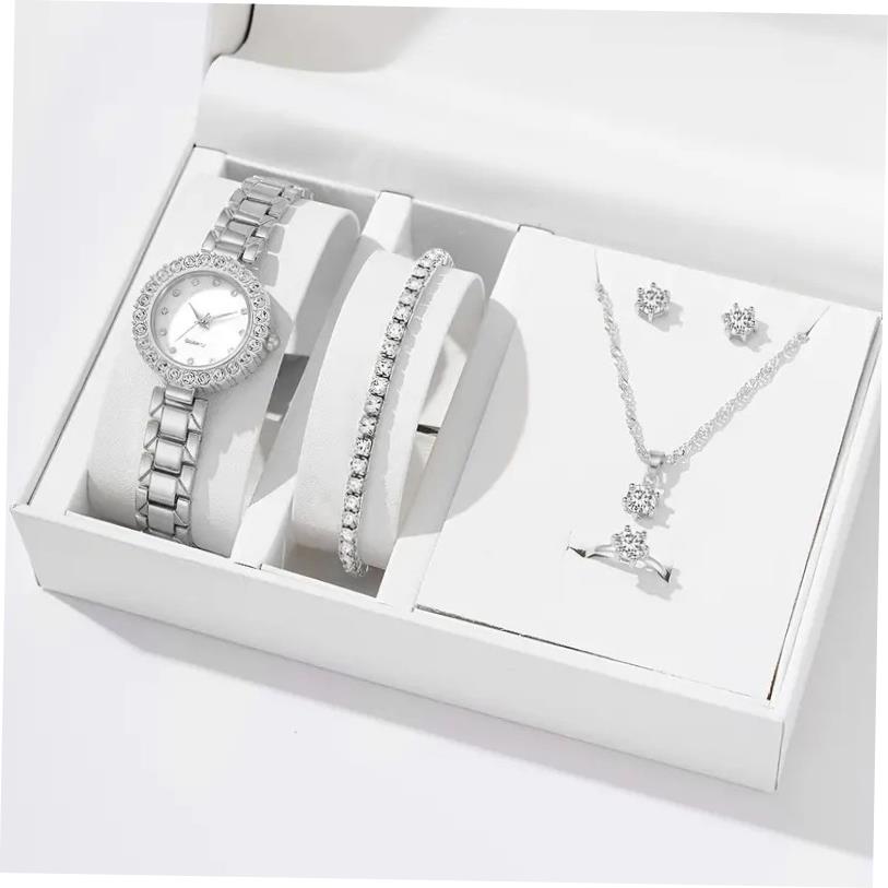 Diamond watch eardrop necklace chain gift set 手表耳坠项链女