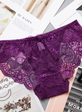 无痕性感蕾丝内裤女欧美镂空透明低腰透气提臀纯棉裆三角裤女裤新
