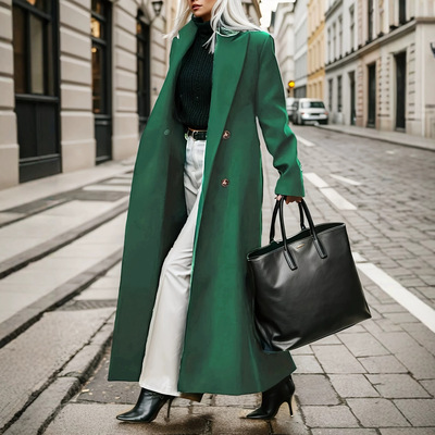 ladies Long Wool wind Coats Notch Collar jacket 女士毛呢大衣