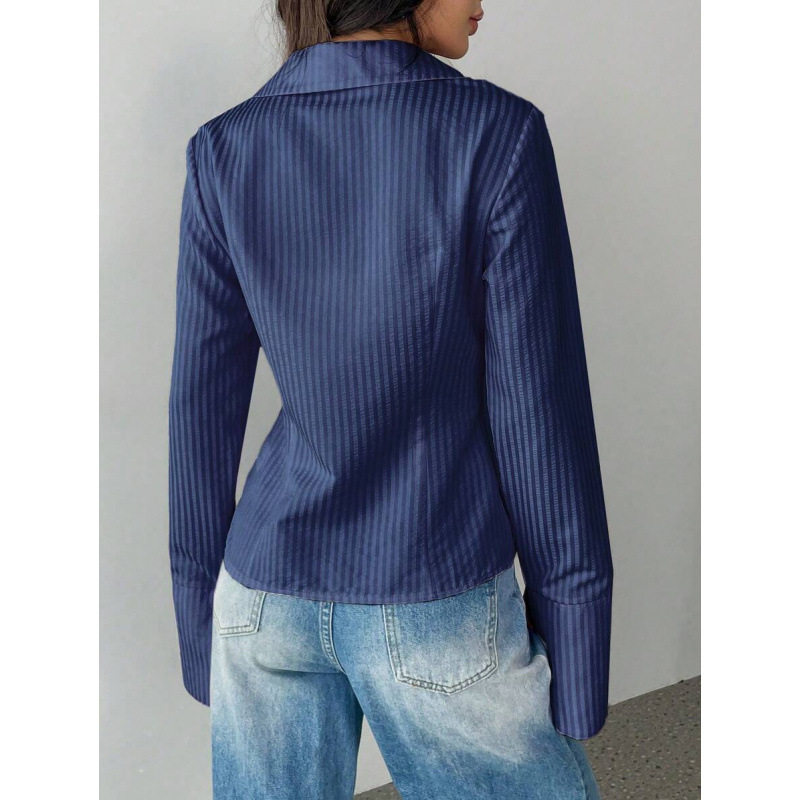 women's Striped Collar Bell Sleeve Shirts 条纹翻领喇叭袖衬衫