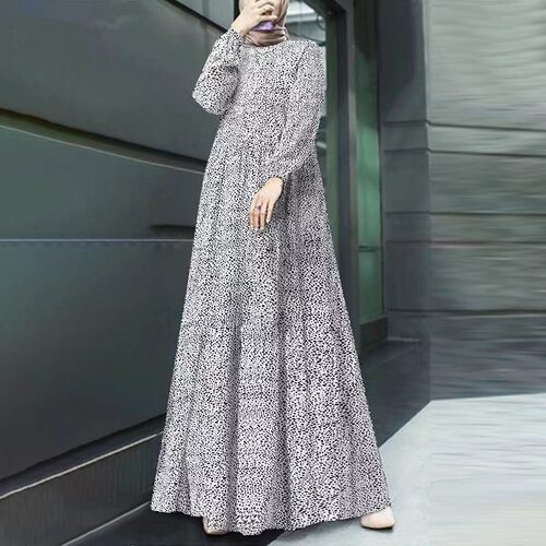 中东波点长袖连衣裙 lady Casual Straight Dresses Ankle Length