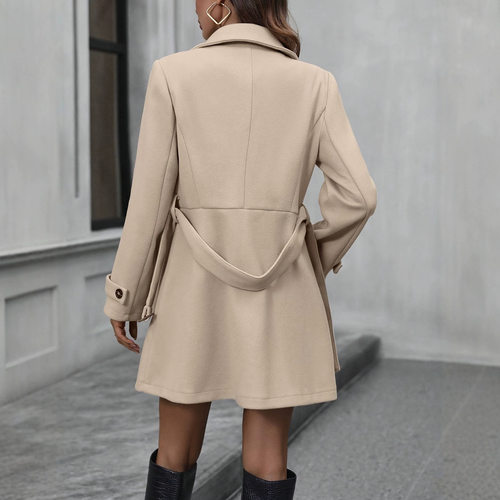 women's coats Belted solid lapel trench jackets 女士翻领风衣