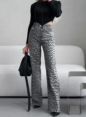AAA  Retro High end leopard print women's narrow jeans 2024