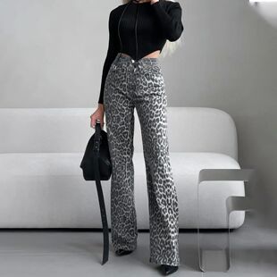 AAA Retro High end leopard print women's narrow jeans 2024