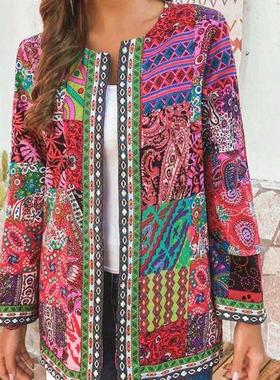 6XL Jacket Coat Women Fashion Summer Autumn Ethnic Floral Pr