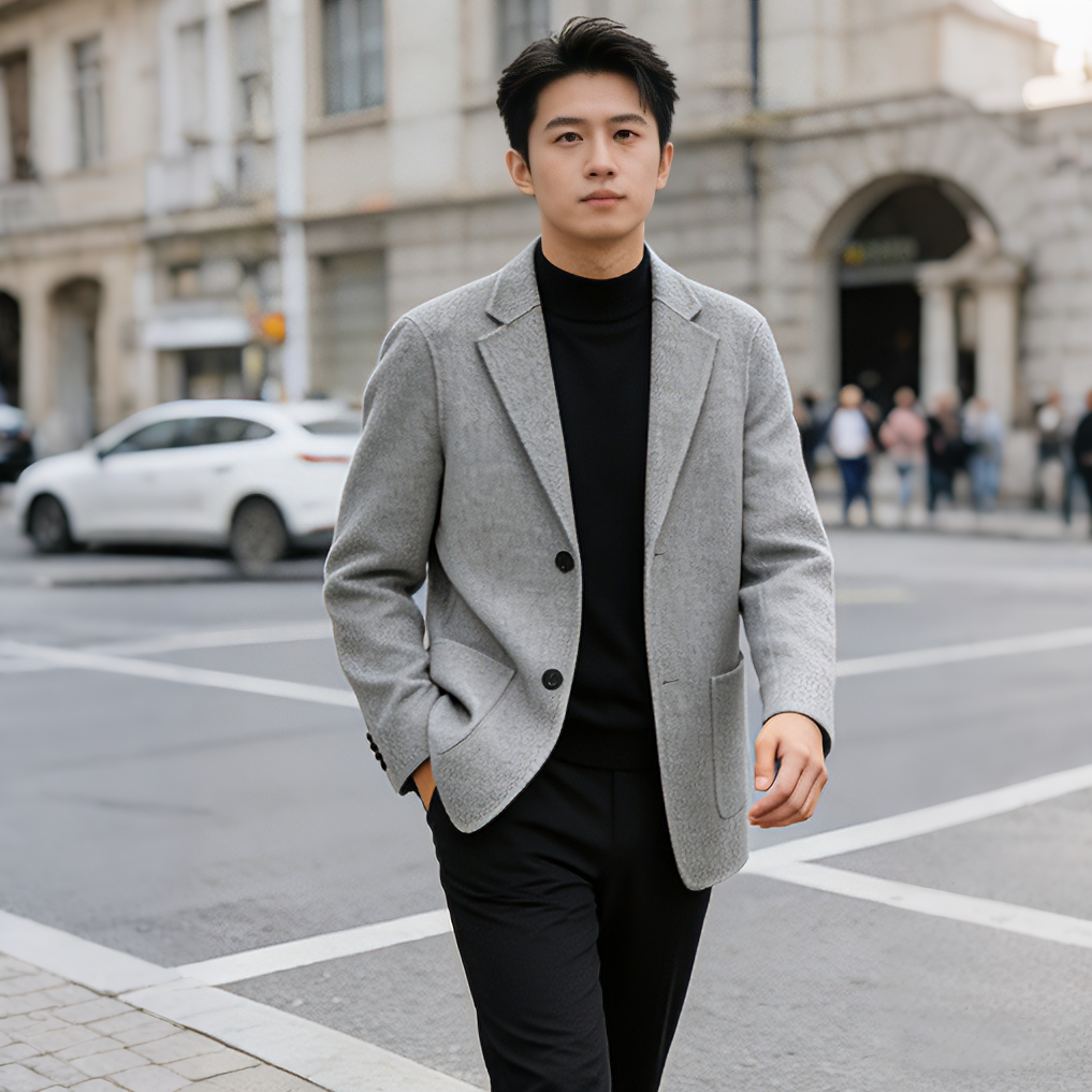 秋冬双面羊绒男士西装大衣短款