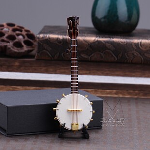 迷你班卓琴模型摆件中式乐器模型礼物白五弦琴民乐摆件