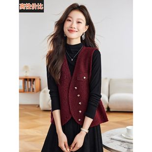 红色针织马甲女款2025新款春秋季时髦洋气小香风毛衣马夹背心坎肩
