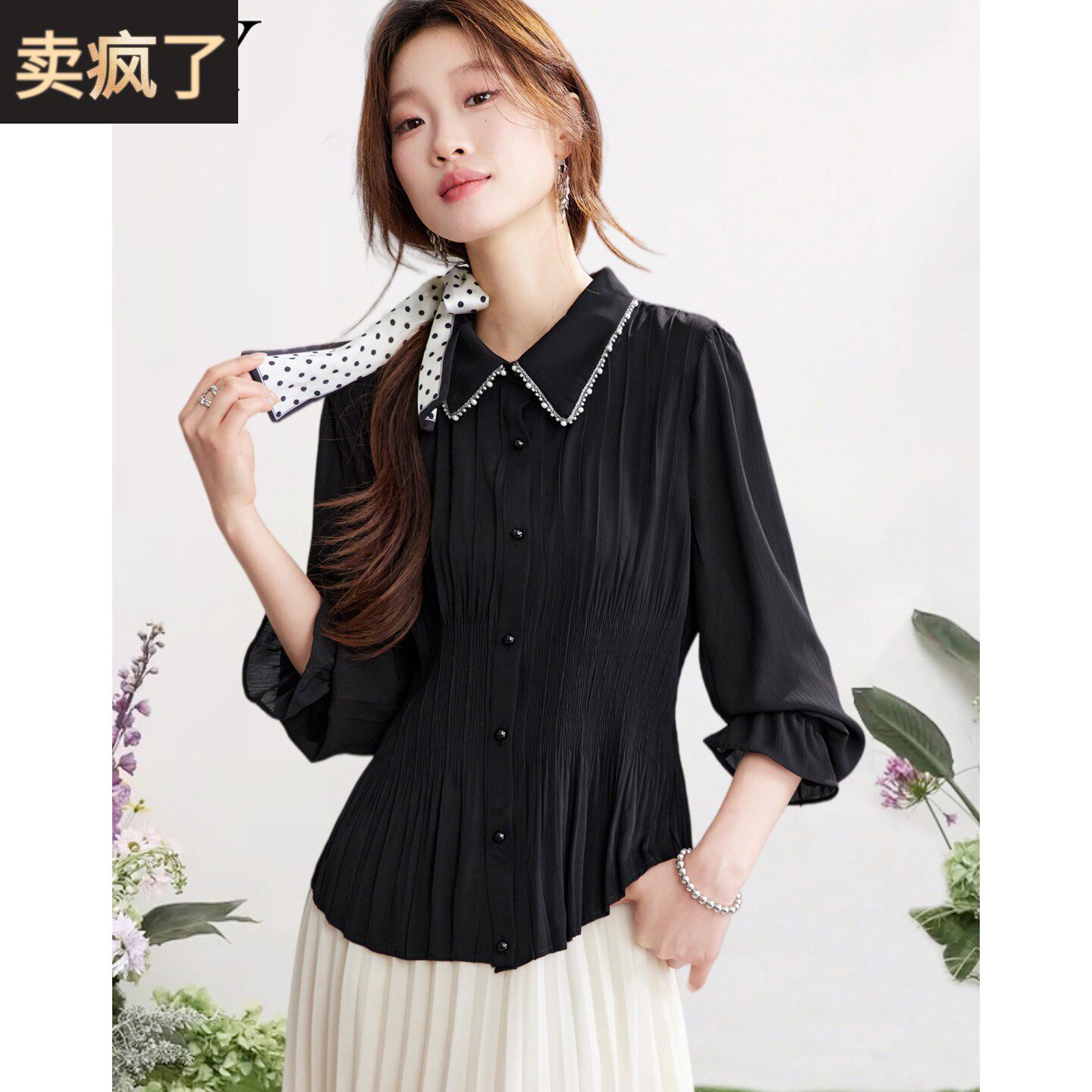 2026春装新款高级感黑色显瘦衬衫气质优雅收腰通勤OL轻熟上衣女装