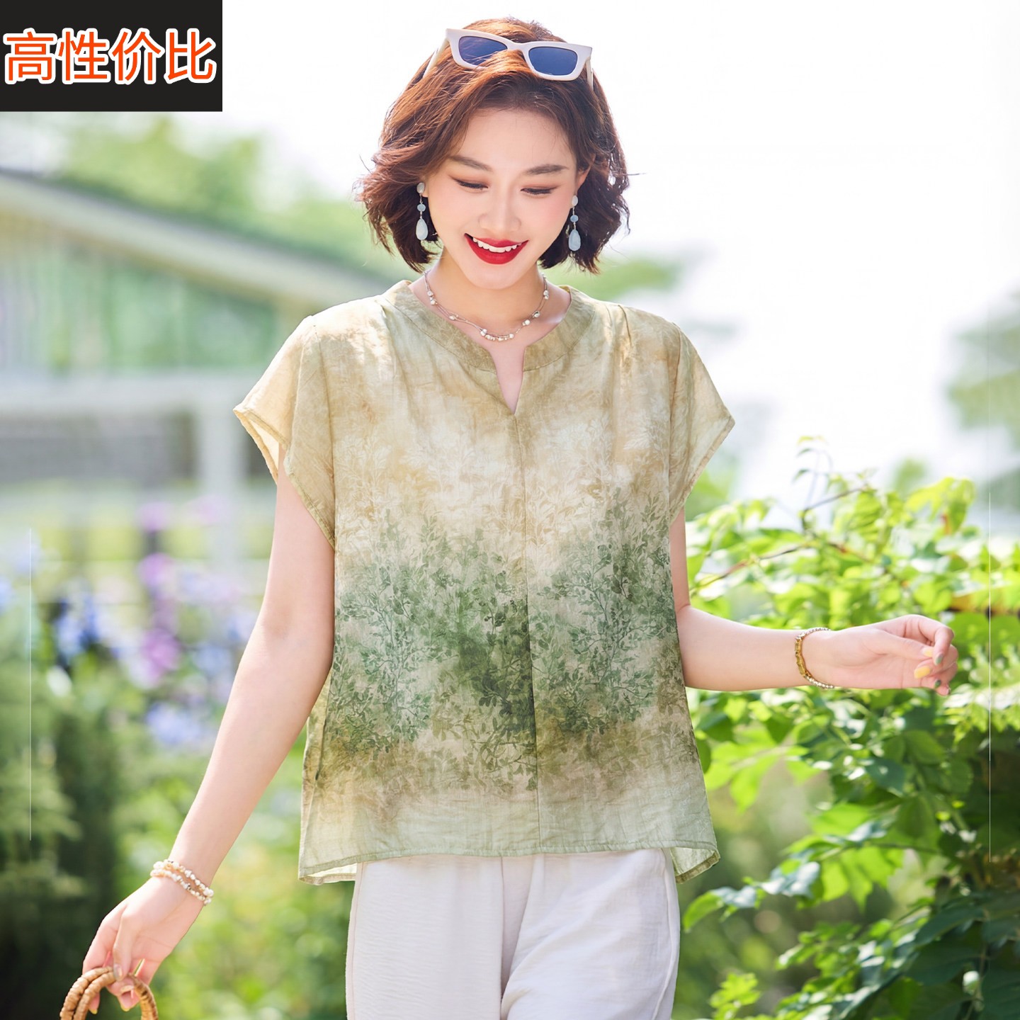 妈妈洋派短袖T恤中年女装夏装母亲节上衣服中老年印花大尺码薄小