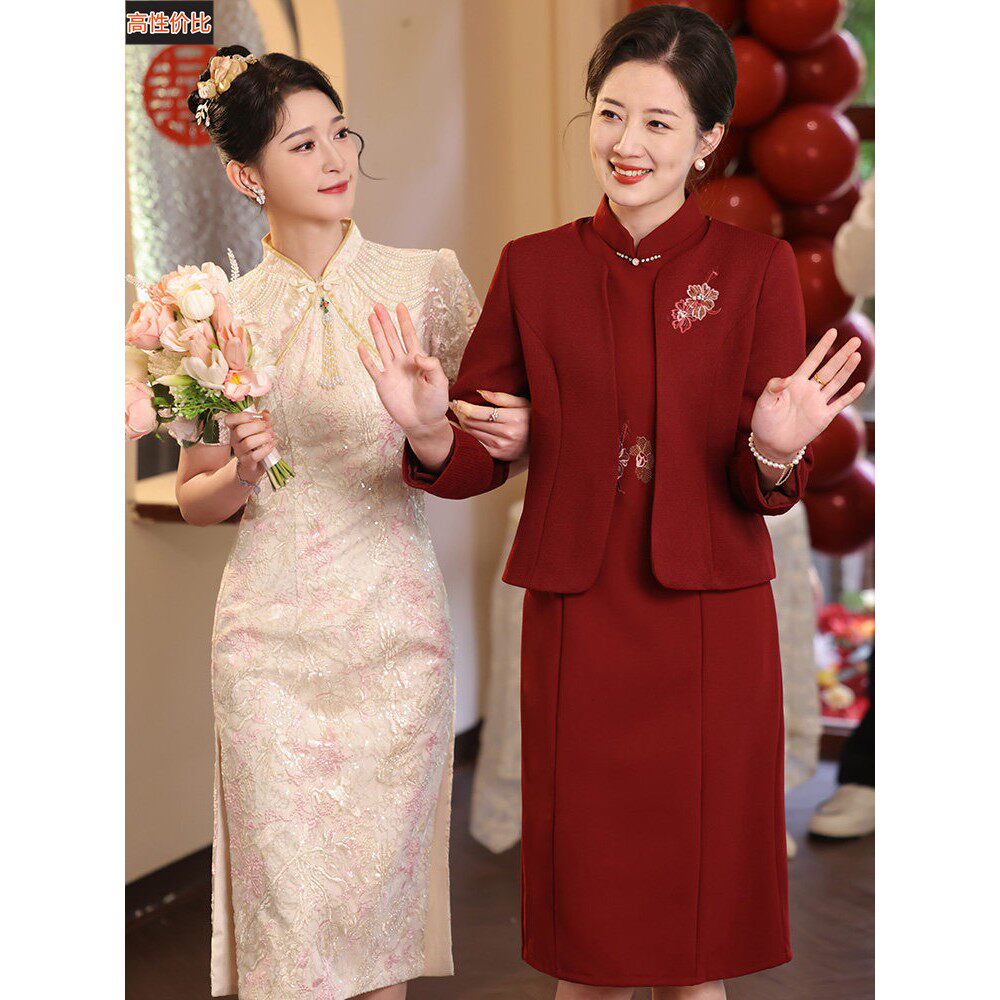 女装春秋贵族薄西装夹克中年妇女婚纱中老年婚礼宴会礼服套装
