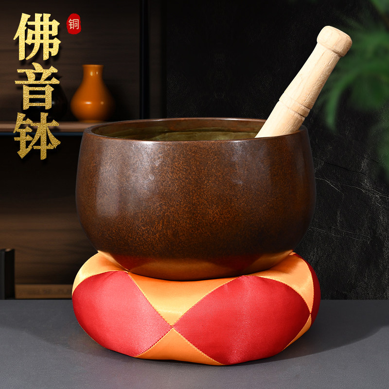 加厚铜磬铜钵精品做旧工艺佛音碗香炉禅钵诵经大钵铜器工艺品摆件