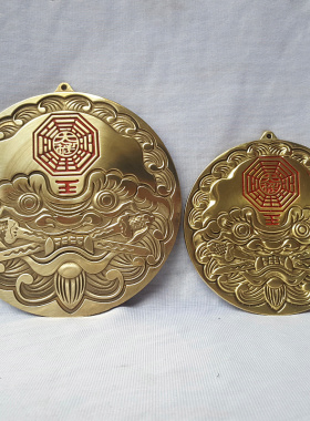 全铜虎头铜牌子八卦虎咬剑挂件铜虎睚眦门饰镜门对门冲家居牌