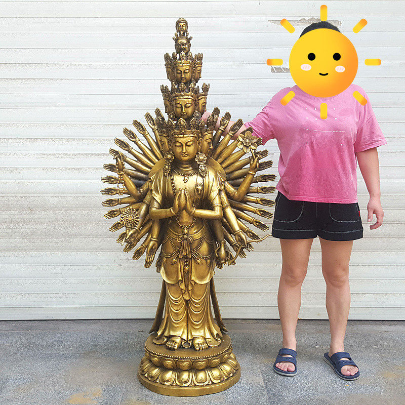 黄铜观音铜像黄铜千手观音准提佛母站像中式摆件供奉佛像承接定制