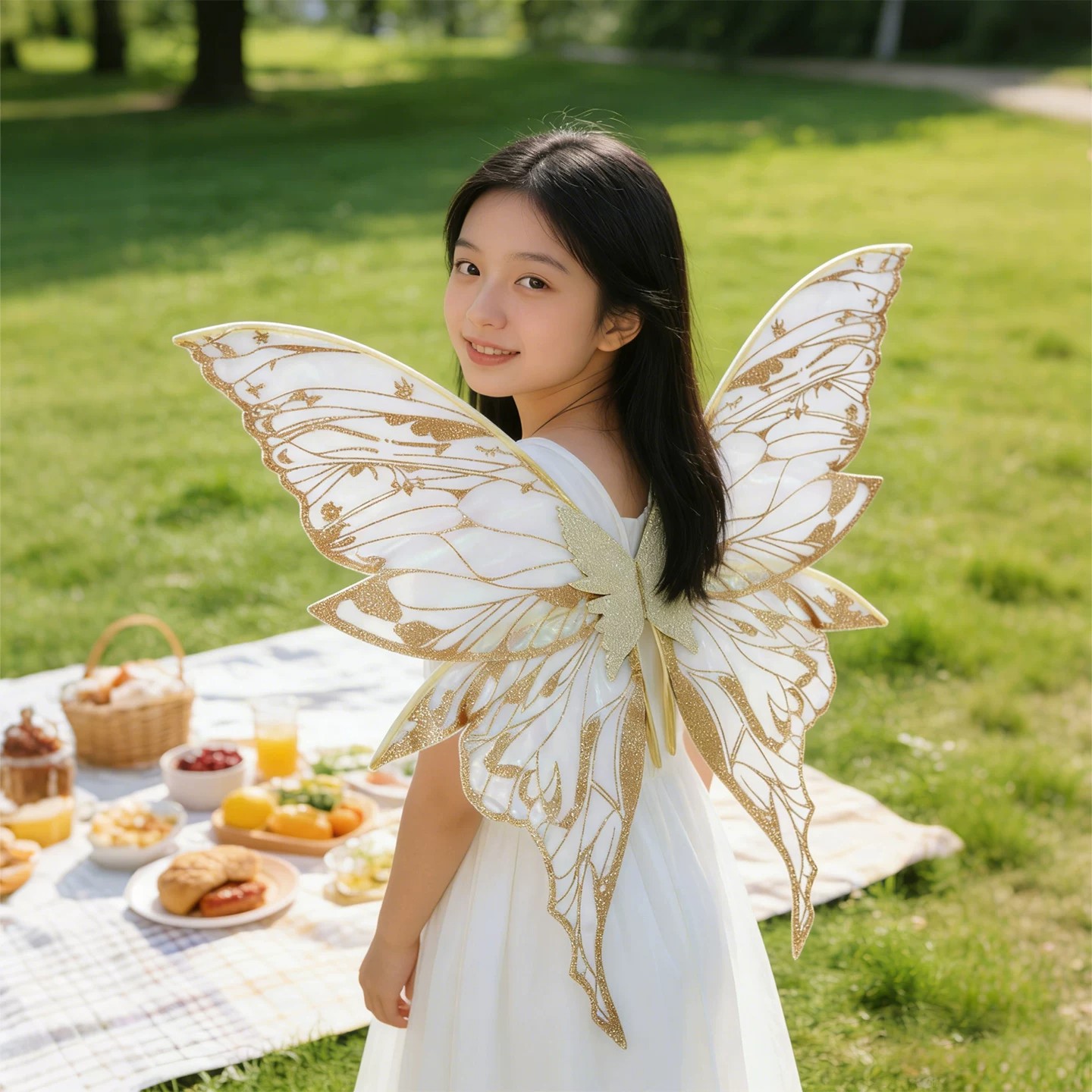 大人儿童天使烫金花纹叶脉蝴蝶精灵翅膀表演出聚会派对艺术照道具