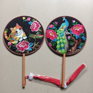 双面绣花手工缝制绣花团扇扇子古风汉服旗袍配饰凤凰古城纪念品