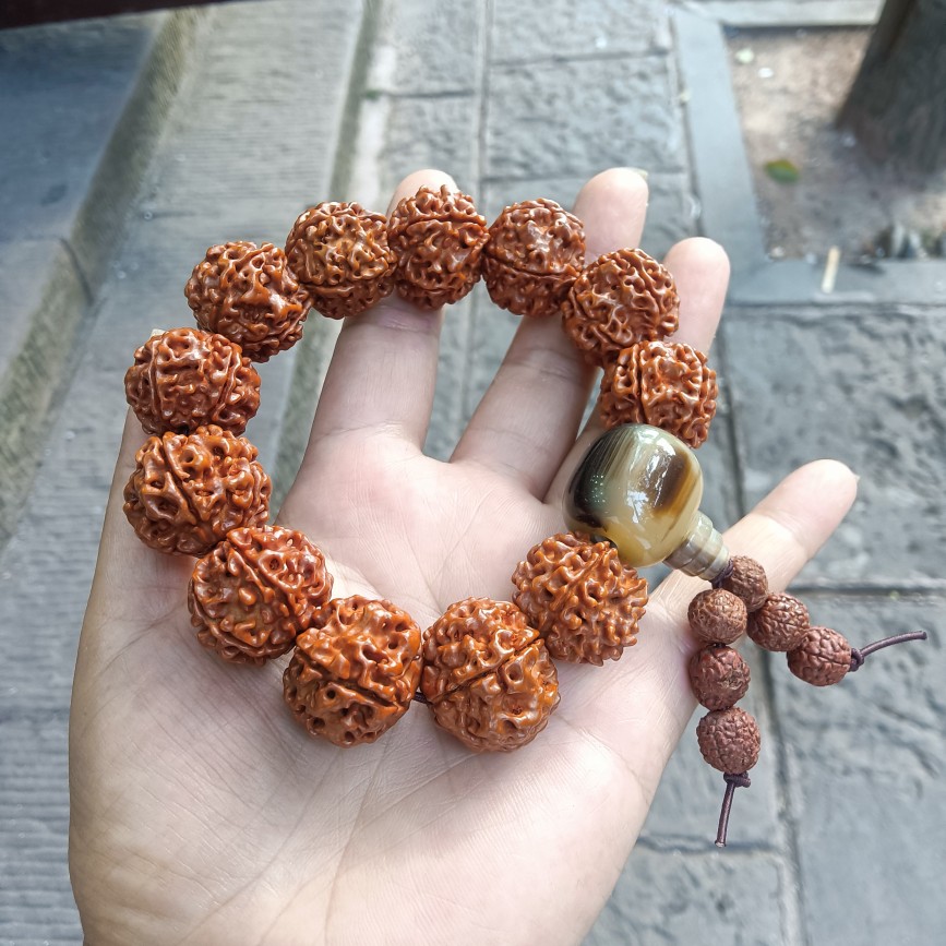 尼泊尔大金刚菩提子手串男五六瓣红黄皮爆肉原籽佛珠文玩男士手链